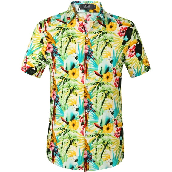 SSLR Mens Casual Button Down Shirts Short Sleeve Hawaiian Shirts Beach Shirts