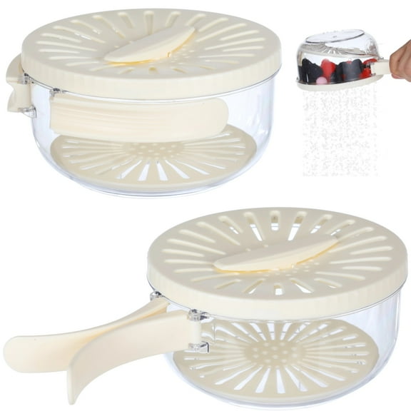 2 PCS Multifunctional Fruit Washing Bowls, Fruit Strainer Veggie Colander with Foldable Handles, Fruit Strainer and Storage Bowl with Lid, Food Storage Container for Fridge Outdoor Picnic