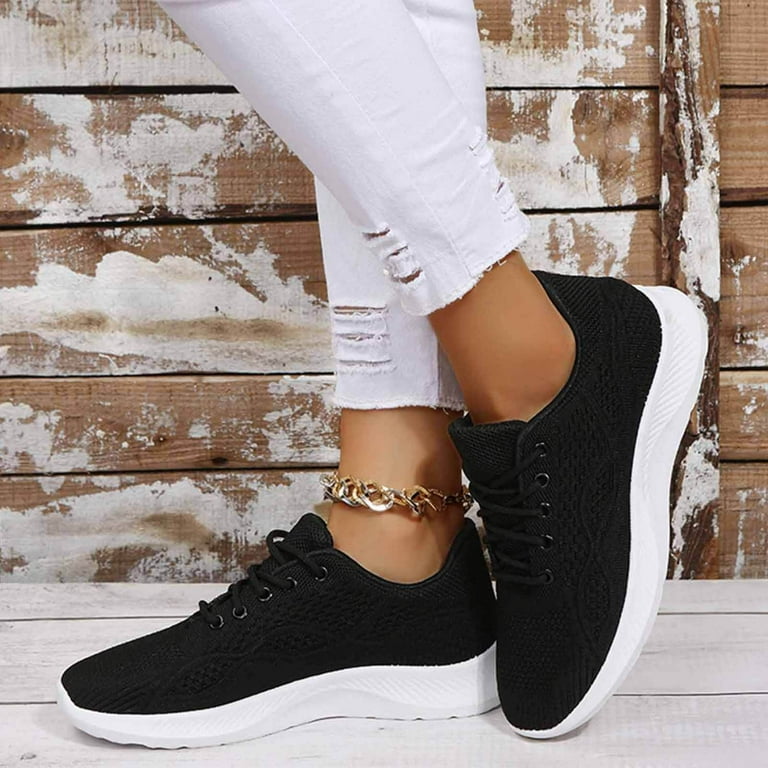 Fashion Summer And Autumn Women Sneakers Shoes Mesh And Comfortable Black Lace Up Flat Casual Women Womens Walking Shoes Sneakers Trending for Women Node Sneakers for - Walmart.com