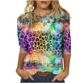 thumbnail image 2 of Viluyesy Round Neck T-Shirt for Womens 3/4 Sleeves Shirt Tops Retro Relaxed Loose Blouse Multicolor Size L, 2 of 5