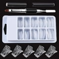 thumbnail image 1 of 100 PCS Clear Nail Extension Form Tips Dual Nail Mold Full Cover UV Polygel Gel Tools Acrylic Nail System Forms Set with Black Dual-Ended Polygel Brush & Picker 5Pcs Nail Tips Clip, 1 of 7