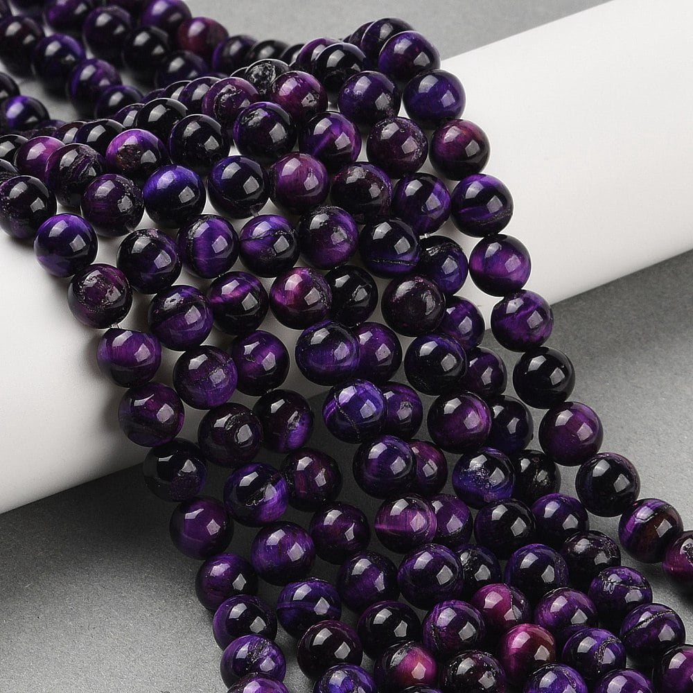 Natural Purple Tiger Eye Beads Strands Grade B Round Dyed & Heated Round 8mm Hole: 1mm about 47pcs/strand 14.88~14.96 inch(37.8~38cm)