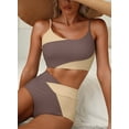 thumbnail image 6 of SHEWIN Womens Bikini Set 2 Piece High Waisted Color Block Swimsuit Spaghetti Straps Bathing Suits Summer Beach Outfits, 6 of 7
