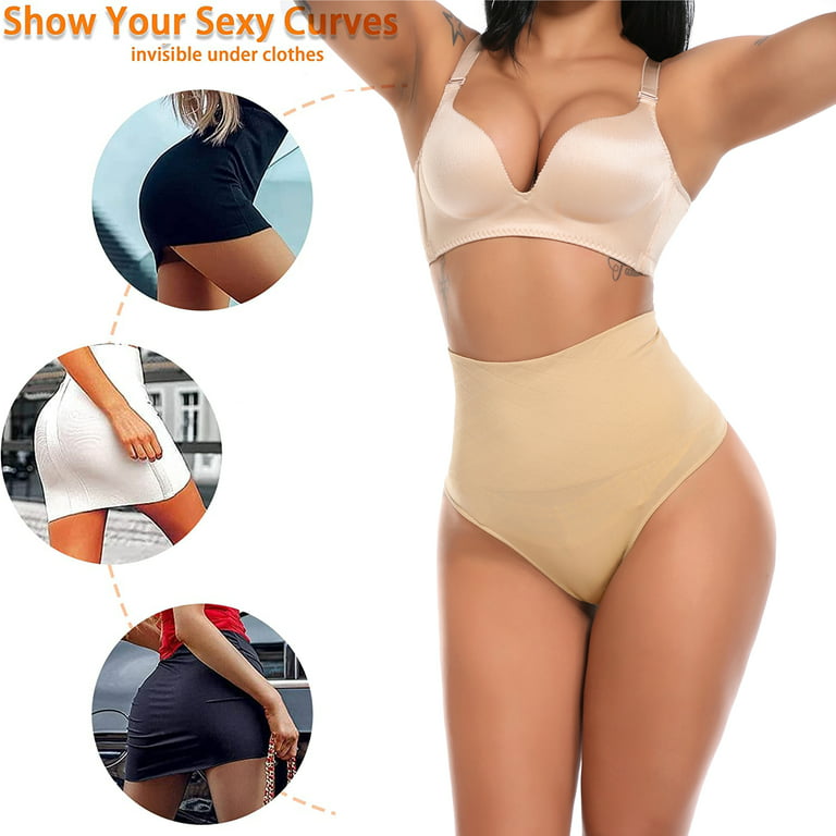 Mid-Waist Thong Shapewear for Women Tummy Control Seamless Body Shaper Panty