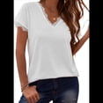 thumbnail image 2 of Blusas de Verano con Ribete de Encaje para Mujer, Cuello en V, Corta, Blusas, Camisetas Básicas Informales Blancas M, 2 of 6