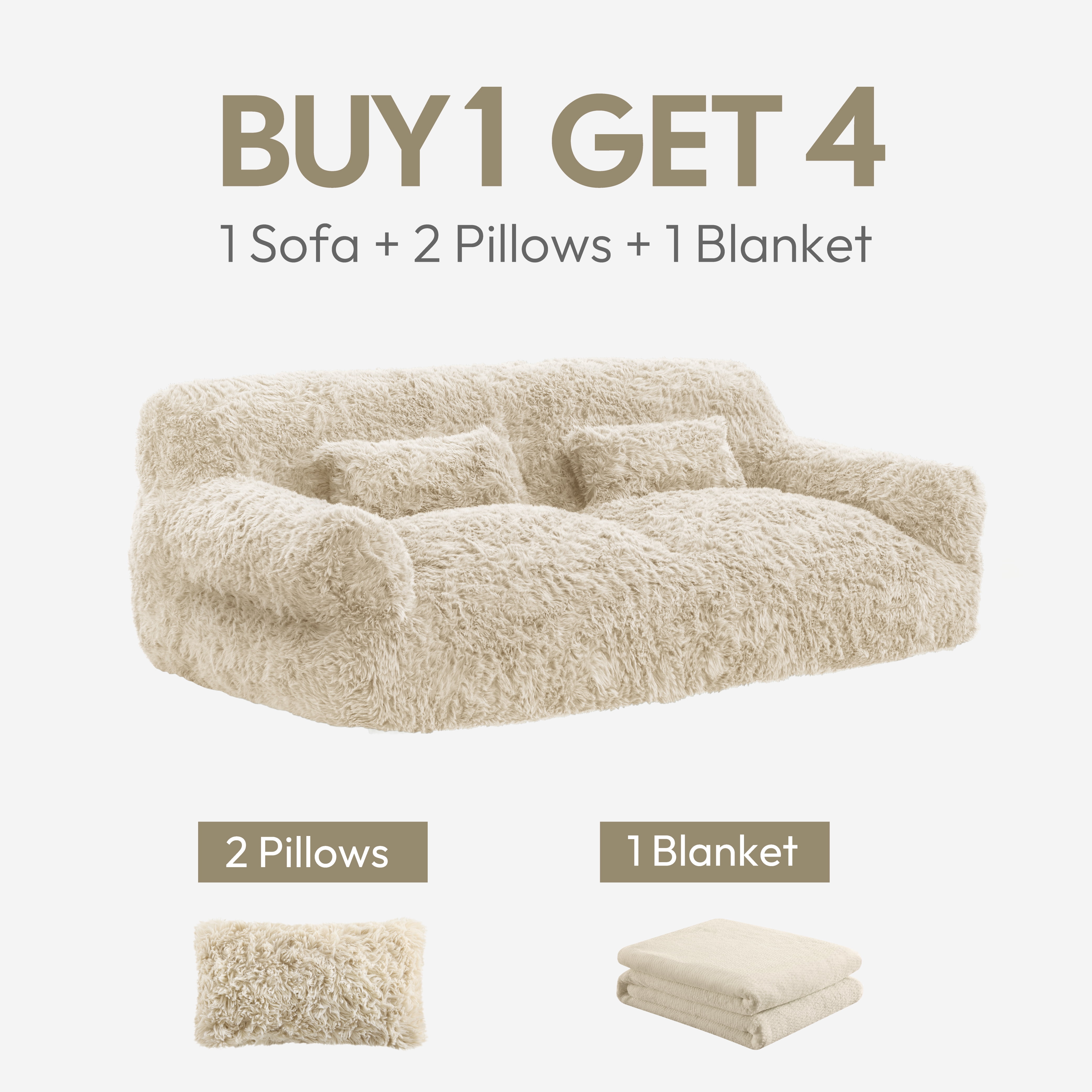 Spruce & Spring Ultra-Plush Fleece Lazy Sofa with Pillow & Blanket, Cozy Bean Bag Loveseat for Living Room & Bedroom, Sand