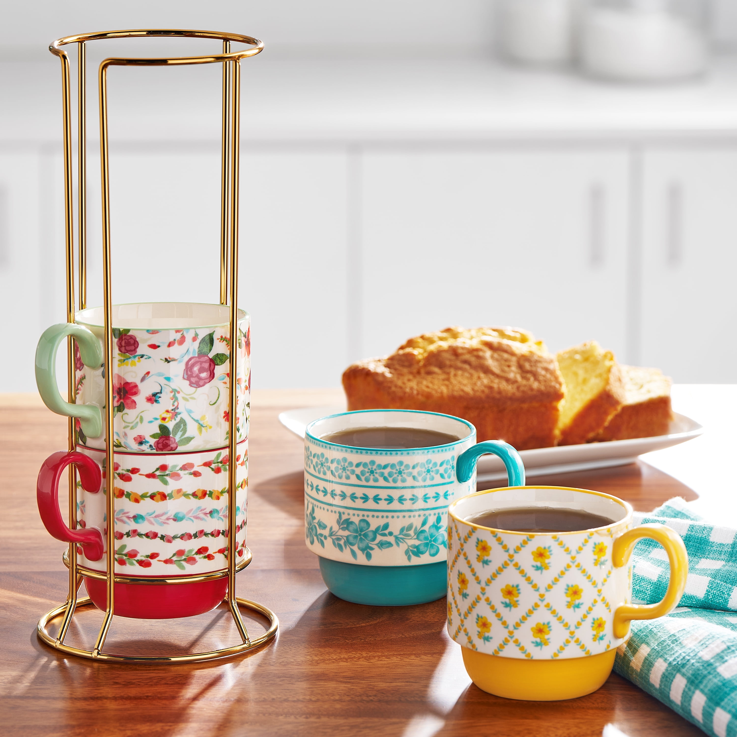 The Pioneer Woman Ditsy Stacking 12.47 oz Stoneware Mugs