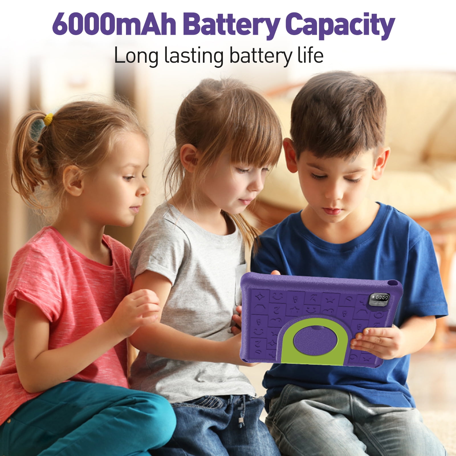 Android 14 Kids Tablet 10.1 inch with Case, 3GB, 64GB, IPS Touch Screen, Quad-Core,1280x800 | Wi-Fi6 | 6000mAh | Google Certified(Purple)
