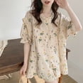 thumbnail image 4 of Conjunto de pijama con botones, pijama de manga corta para mujer, pijama de manga corta, ropa de dormir con mangas abullonadas, alta capacidad, 4 of 9