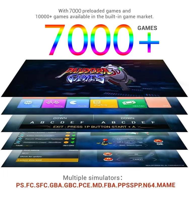 1280x720P Pand0ra Games Arcade Game Console, 6000 Games Installed, WiFi Function to Add More Games, Support 3D Games, Search/Save/Hide/Pause Games