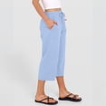 thumbnail image 4 of HKYNLAG Womens Capri Pants Cotton Linen Drawstring Elastic Waisted Casual Cropped Trousers with Pockets Blue L, 4 of 6