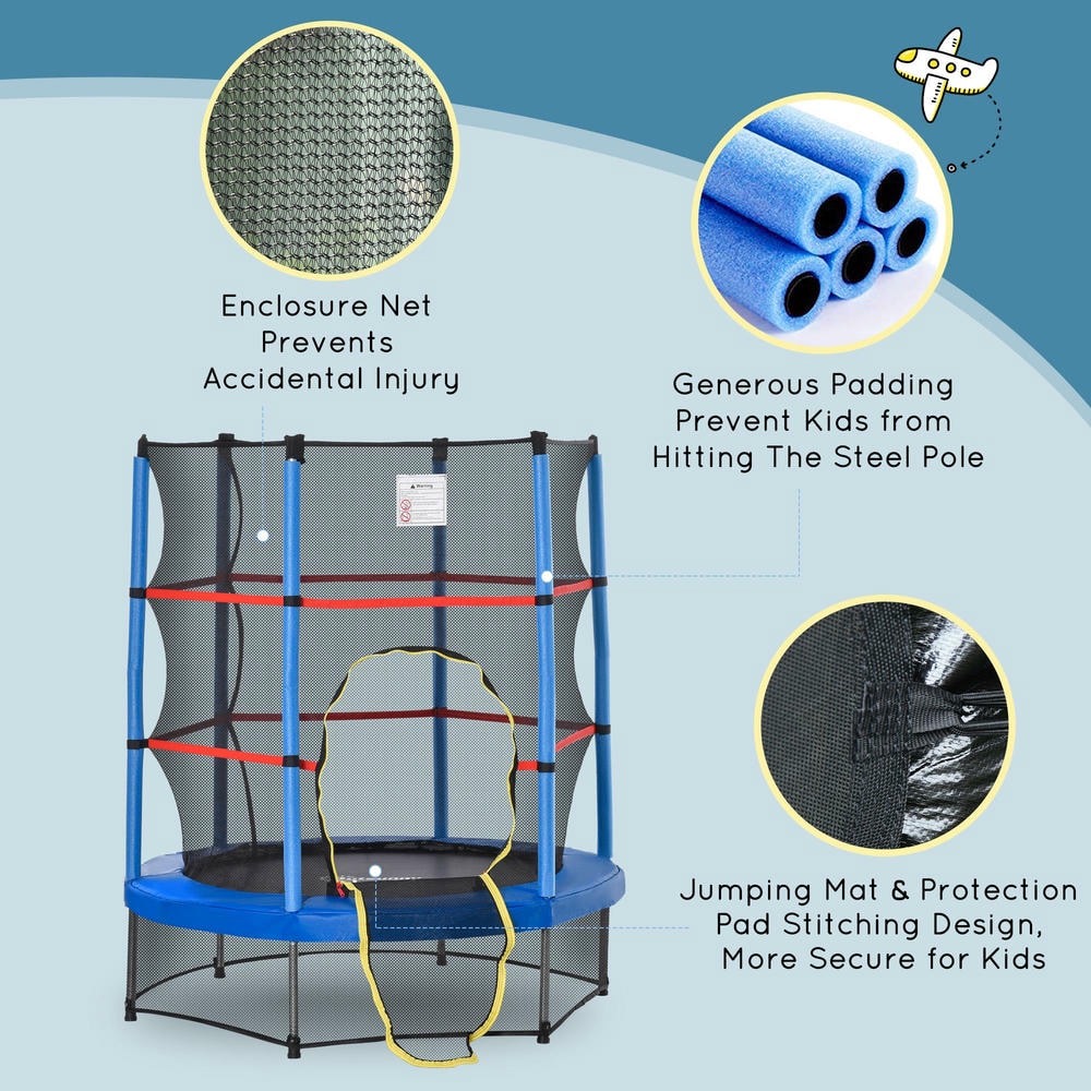 GVN 5FT Trampoline with Enclosure Net, Outdoor Trampoline for Age 3 to 6 Years, Blue