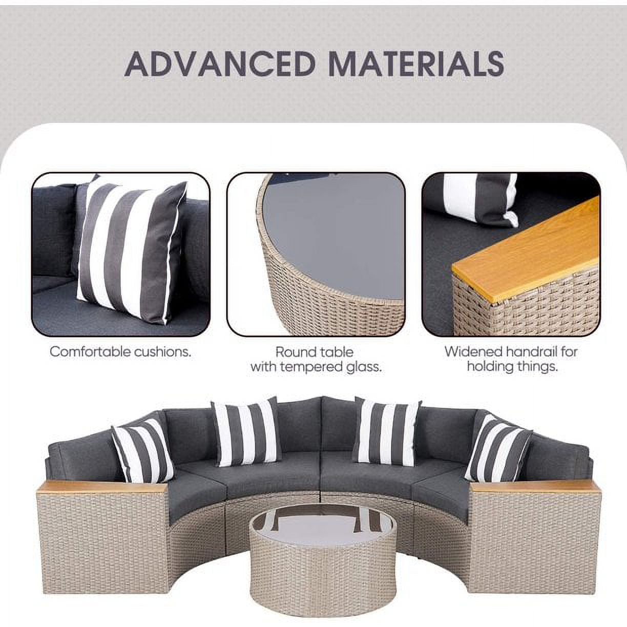 SOLAURA 5-Piece Outdoor Patio Furniture Gray Wicker Sectional Sofa Set