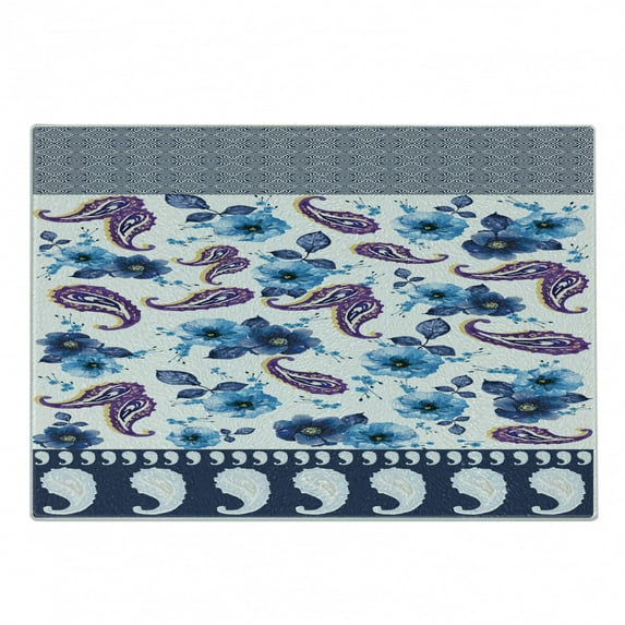 Paisley Cutting Board, Watercolor Spring Petals and Oriental Motifs Pattern, Decorative Tempered Glass Cutting and Serving Board, in 3 Sizes, by Ambesonne
