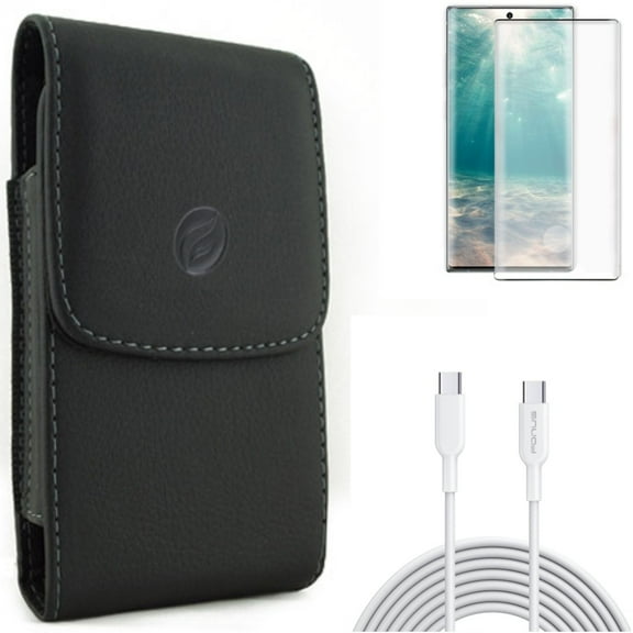 Screen Protector & 6ft Long Type-C Cable & Case Belt Clip for Samsung Galaxy Note 20 (6.7") - Combo with Tempered Glass (Fingerprint Unlock) & PD Fast Charger Cord Power & Leather Holster