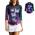 thumbnail image 5 of Golf Shirts for Women Butterfly Notch Neck Polo 3/4 Sleeve Athletic Tennis Golf Top, 5 of 7