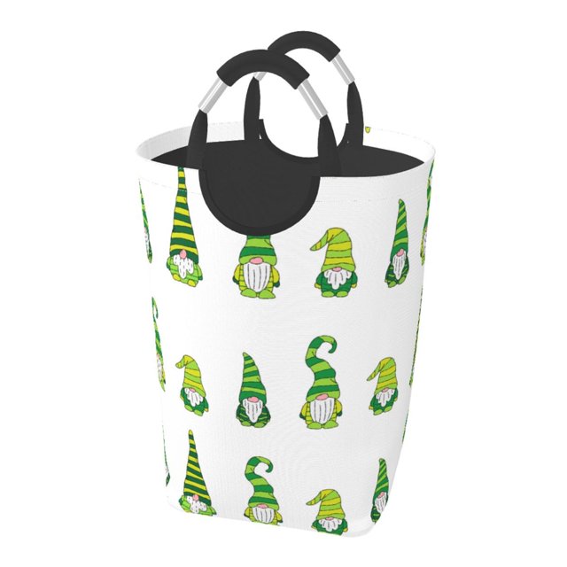 DouZhe 50L Rectangular Laundry Basket, Small Goblin Gnomes Green Prints Waterproof Foldable Laundry Hamper with Aluminum Handles