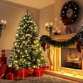 thumbnail image 6 of Pre-lit Artificial Christmas Tree, 6FT Pre-Decorated Artificial Hinged Xmas Tree with 800 Flocked Frosted Tips & 58 Red Berries for Holiday Party Home, 6 of 8
