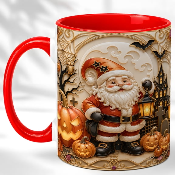 Pumpkin Santa Coffee Mug, Halloween Lantern Mug, Ceramic 11 oz
