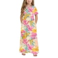 thumbnail image 5 of BFHHYA Girls Short Sleeve Maxi Dress Teens Fashion Print Loose Flowy Dress Summer Beach Boho Tshirt with Pockets Size 4-14 Y, 5 of 8