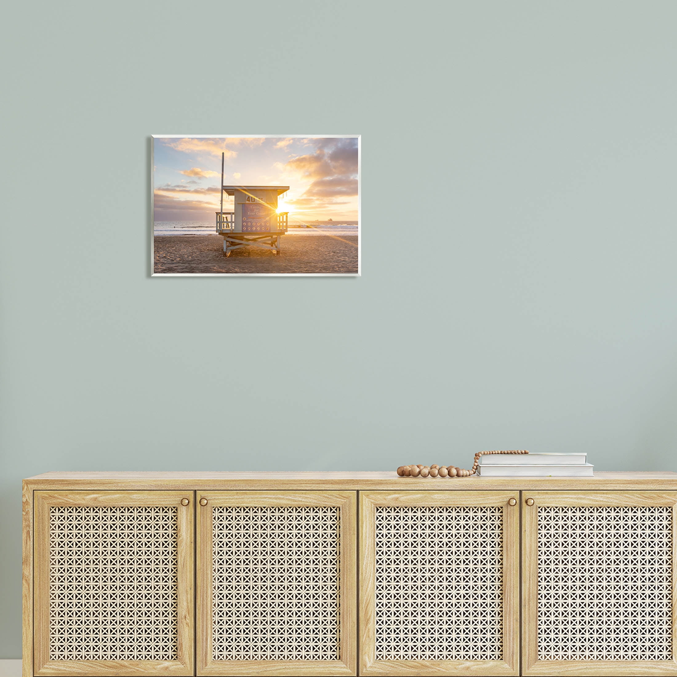 Beach Hut Sunset Flare Coastal Photograph Unframed Art Print Wall Art