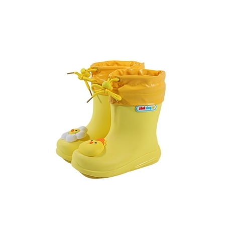 

Colisha Kids Rubber Boots Wide Calf Garden Shoes Waterproof Rain Boot Walking Comfort Rainboot Cartoon Yellow Removable Plush Lined 11C
