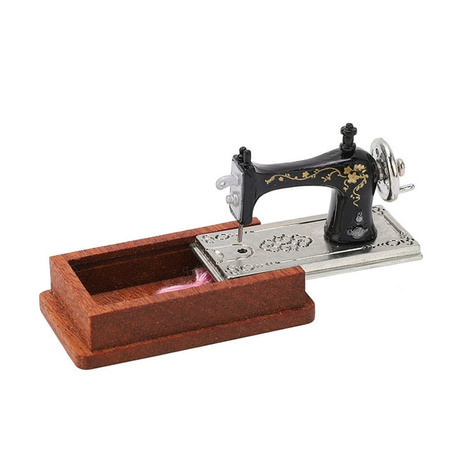 Dollhouse Miniature Sewing Machine, Dollhouse Sewing Machine Fine Workmanship For Collection Dark Brown
