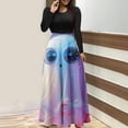 thumbnail image 4 of Dress for Women Casual,3/4 Sleeve Dress,Womens Fashion Printed Long Sleeve Round-Neck Pullover Patchwork Dress, 4 of 5