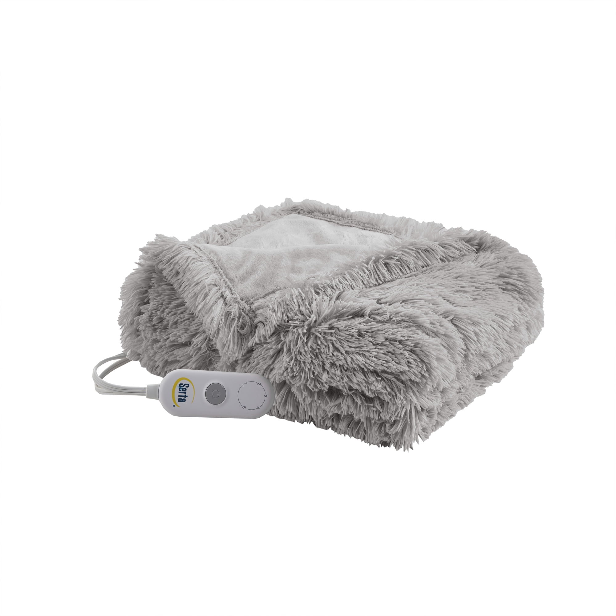 Serta Leena Shaggy Faux Fur Heated Throw Blanket, Electric Throw Blanket 50x60 inch, Grey