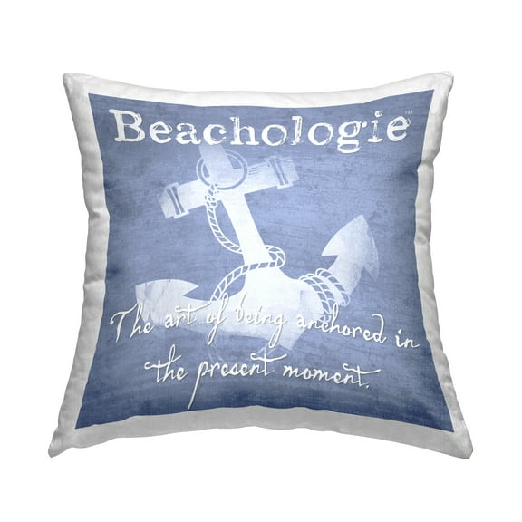 Stupell Industries Beachologie Anchored in Present Square Decorative Printed Throw Pillow, 18 x 18