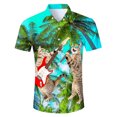thumbnail image 3 of Camisas hawaianas con estampado 3D de dinosaurios y gatos divertidos para hombre, camisas hawaianas de manga corta con botones para vacaciones tropicales, ropa de calle, 3 of 5