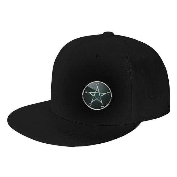 DouZhe Flat Brim Cap Snapback Hat, Wicca Pentacle Pentagram Prints Adjustable Black Adult Baseball Cap