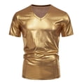 thumbnail image 5 of AHTJRT Men's Metallic Crew Neck Short Sleeves Sparkly Shiny Party T-Shirt Tops Gold XL, 5 of 9