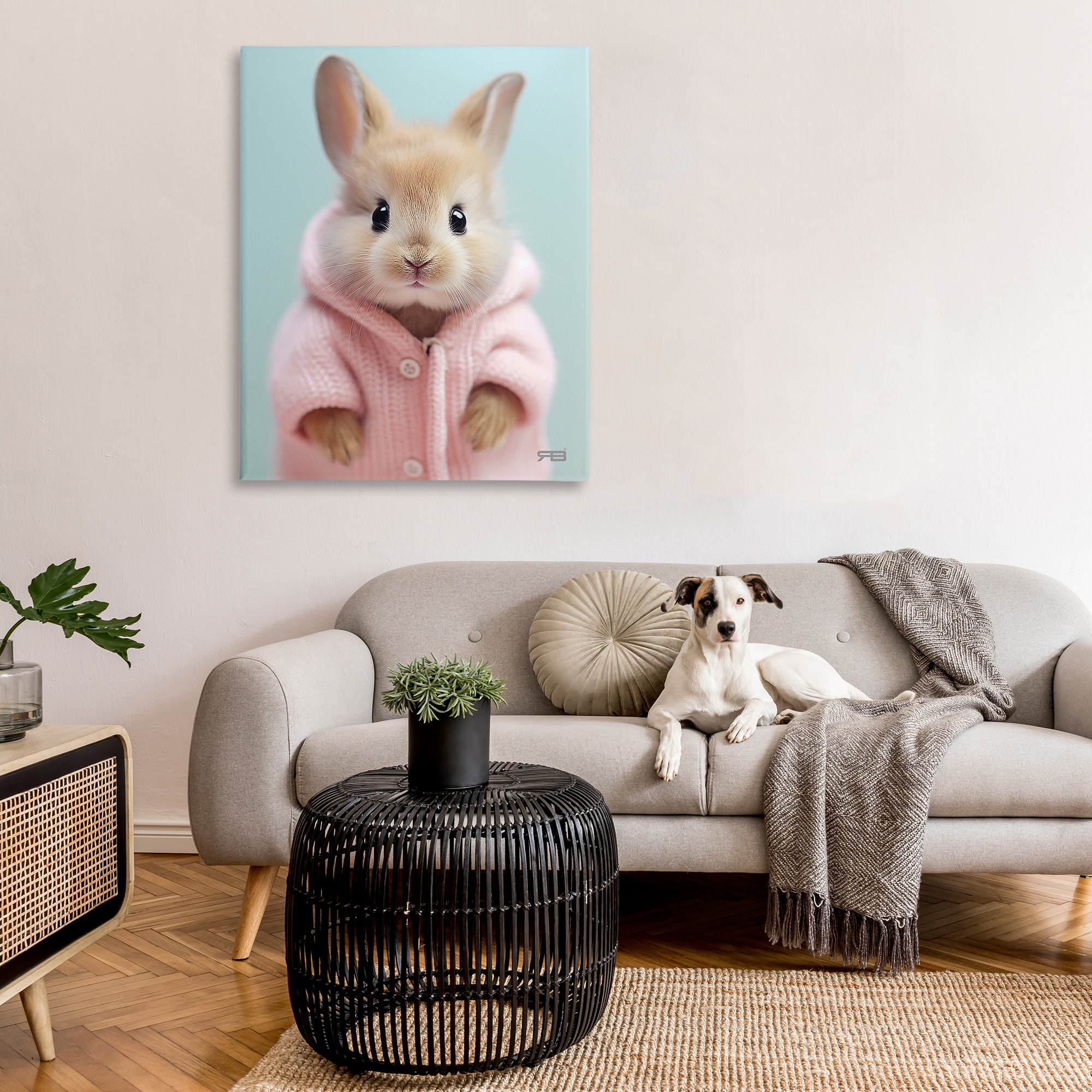 Stupell Industries Bunny in Cozy Sweater Animals & Insects Painting Gallery Wrapped Canvas Art Print Wall Art, 36 x 48