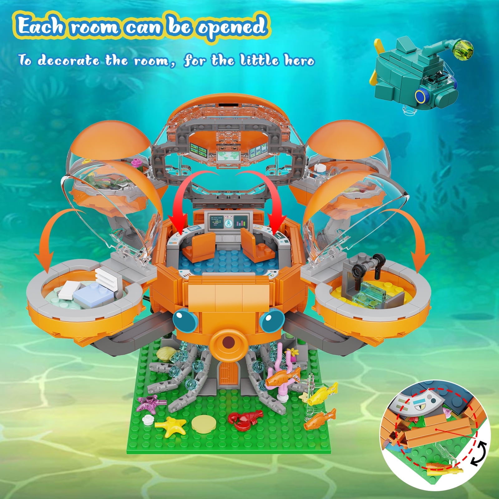 Custoduy Ocean Castle Building Blocks - 752 Piece 4-in-1 Marine Animal Castle With LED Lights