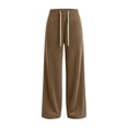 thumbnail image 4 of Zynoxe Womens Corduroy Pants Casual Soft High Waist Drawstring Wide Leg Pants with Pockets Vintage Straight Relaxed Lounge Trousers Brown S, 4 of 8