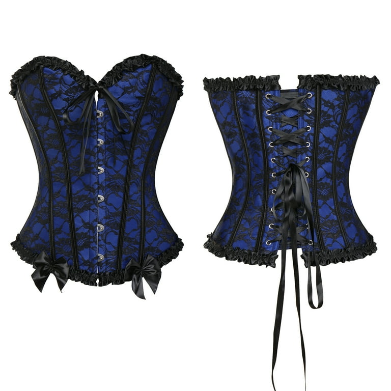 QRIC Womens Floral Black Lace Trim Corset Overbust Waist Cincher Bustier Top X mas Halloween Costume Corset Tik tok Shooting Costume Walmart