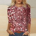 thumbnail image 2 of YUGYXL Womens 3/4 Length Sleeve Shirts Plus Size Tops Sparkly Sequin Print Tshirts Casual Crew Neck Lightweight Blouse Ladies Tunics Fit Tees, 2 of 5