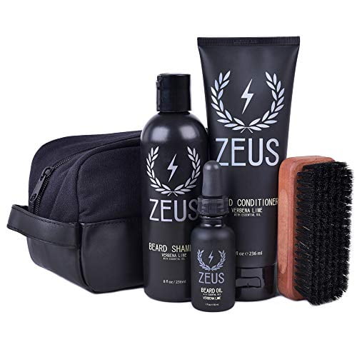 ZEUS Deluxe Beard Care Dopp Kit - Men's Travel Beard Grooming Set with Toiletry Bag! (Verbena Lime)