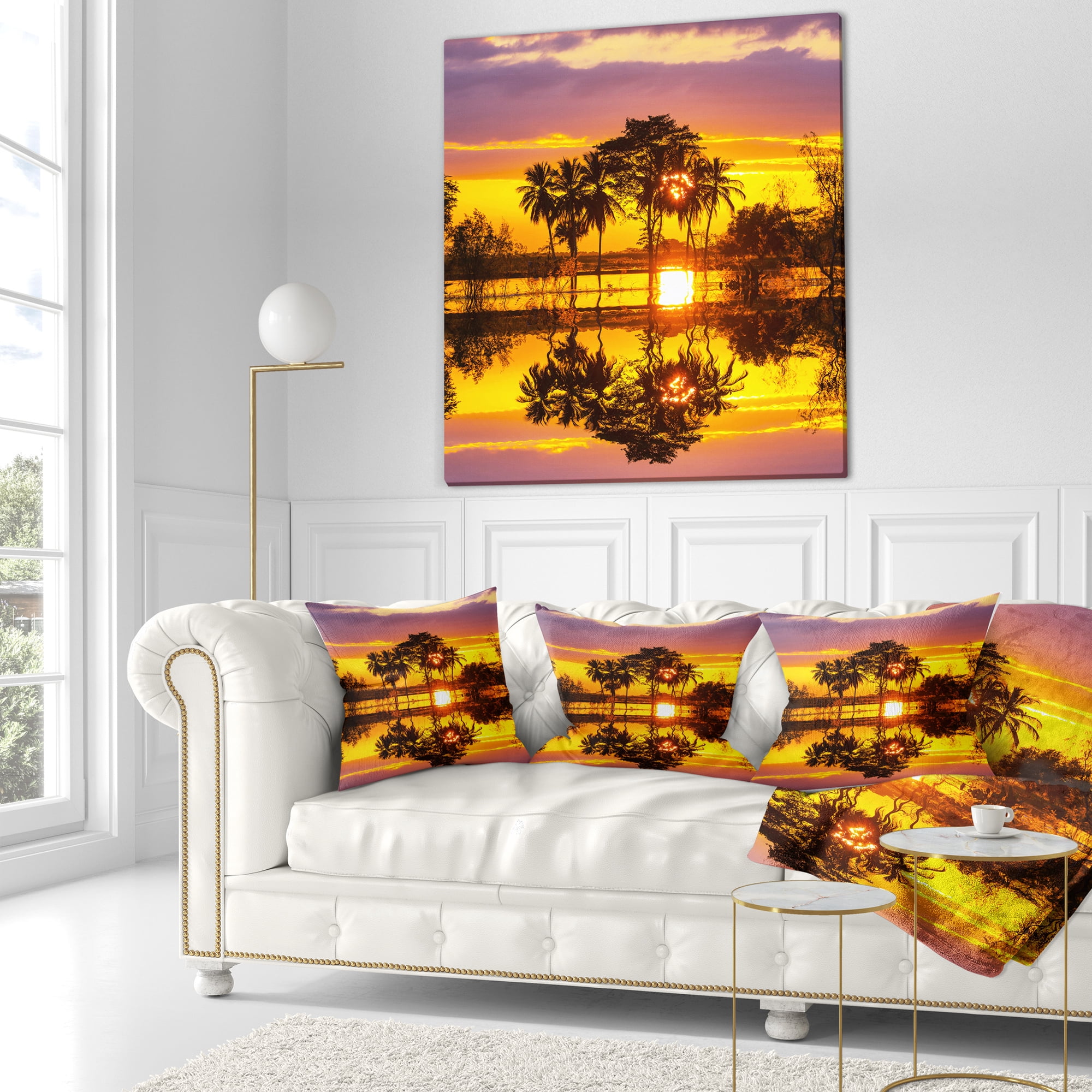 Designart Trees Mirrored in Flooded Waters - Landscape Wall Throw Pillow - 16x16