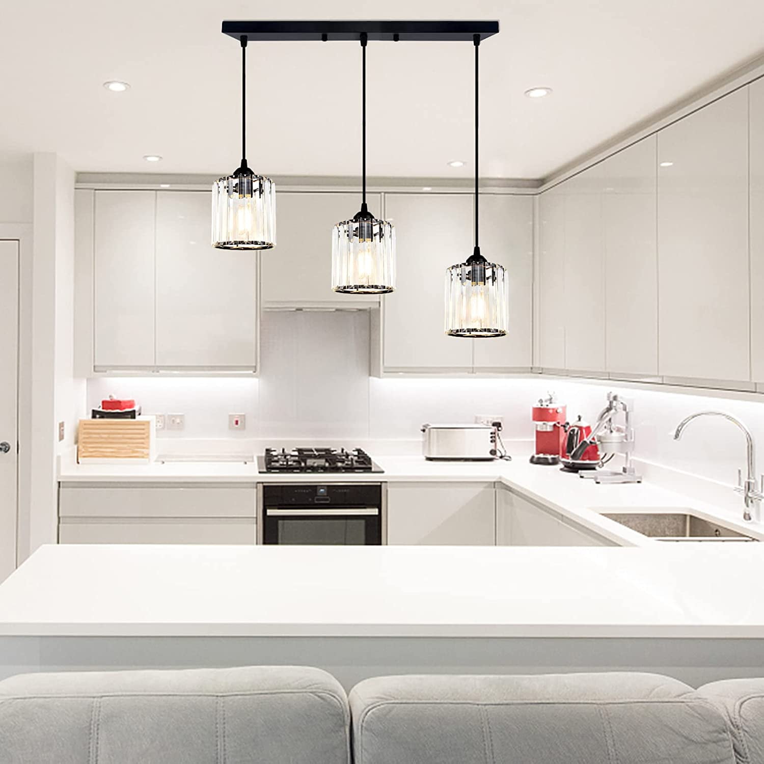 3 Liights Black Hanging Ceiling Light，Modern Adjustable Farmhouse Pendant Ceiling Lights