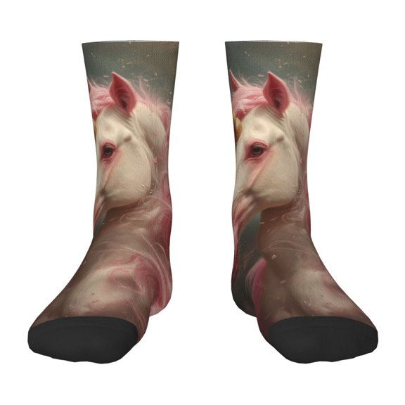 Fuzoiu Haired White Horse Print Kids Socks For Boys Girls,Grip Crew Socks with Non Slip,Lightweight Stretch Crew Socks,Toddlers Crew Boot Socks