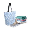 thumbnail image 2 of Open Top Canvas Tote Bag with Zipper Reusable Shopping Bag 13.5x15" Roomy Carryall Blue Elegant Geometric Design, 2 of 9