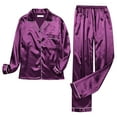 thumbnail image 6 of Silk Satin Pajamas Set Women Two Piece Nightwear Long Sleeve Sleepwear Soft Loungewear Pjs Set Purple L, 6 of 9