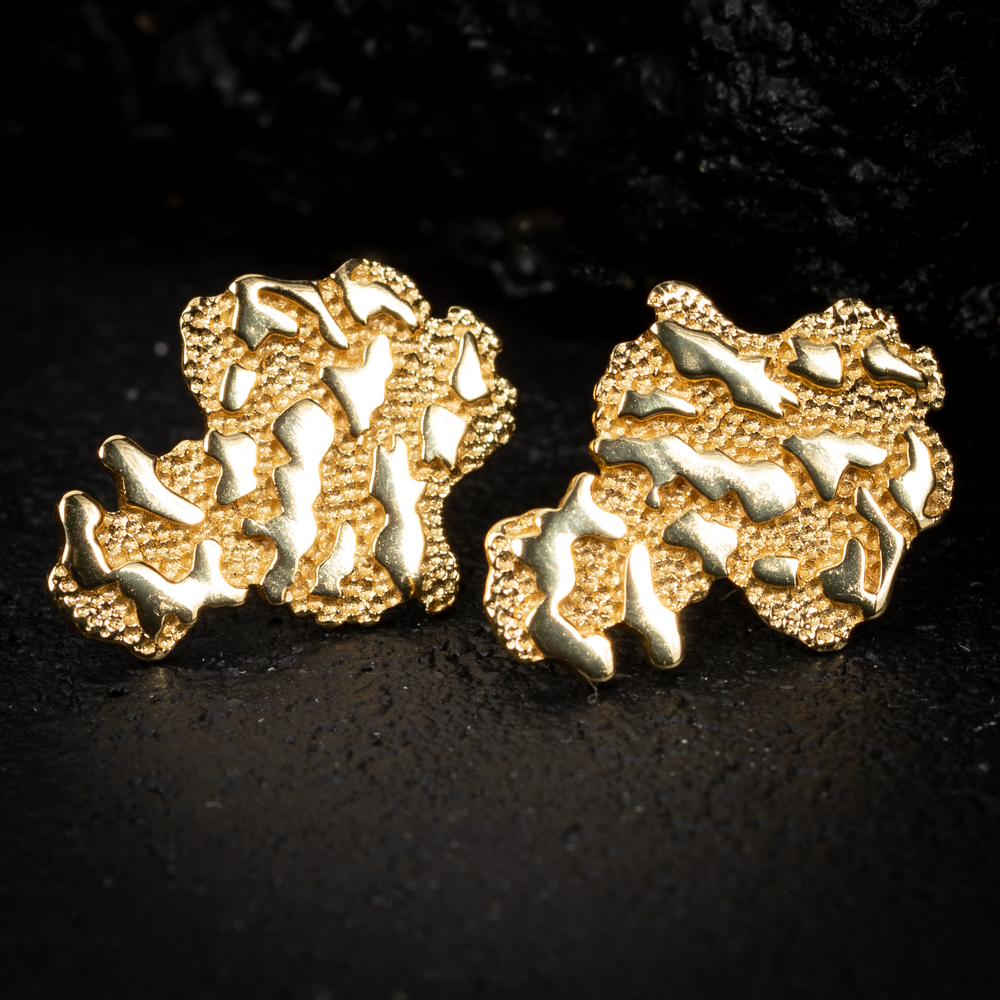 Men's Large 14k Yellow Gold Plated 925 Sterling Silver Screw Back Post Retro 90's Hip Hop Textured Solid Gold Big Nugget Stud Earrings
