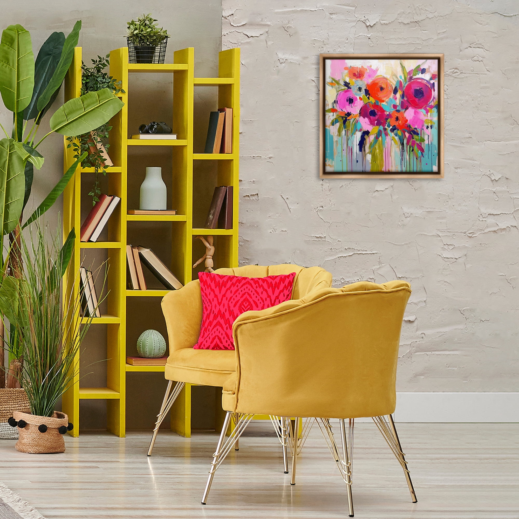 Stupell Industries Bold Drip Roses Plants & Flowers Painting Brown Floater Framed Canvas Art Print Wall Art, 18 x 18