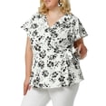 thumbnail image 6 of Agnes Orinda Women's Plus Size Summer Floral Short Sleeve Tie Waist Wrap Blouse, 6 of 7