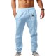 thumbnail image 2 of Pantalones casuales de lino para hombre, color liso, estampado de árbol, ligeros, sueltos, elásticos, con cordón, para verano, playa, yoga 082-azul claro G 082-azul claro G Xishao ropa, 2 of 2