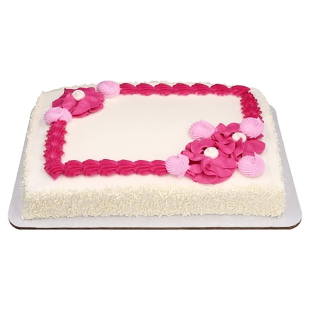Freshness Guaranteed 1/4 Sheet White Cake with Pink and White Buttercreme Icing, 55 oz