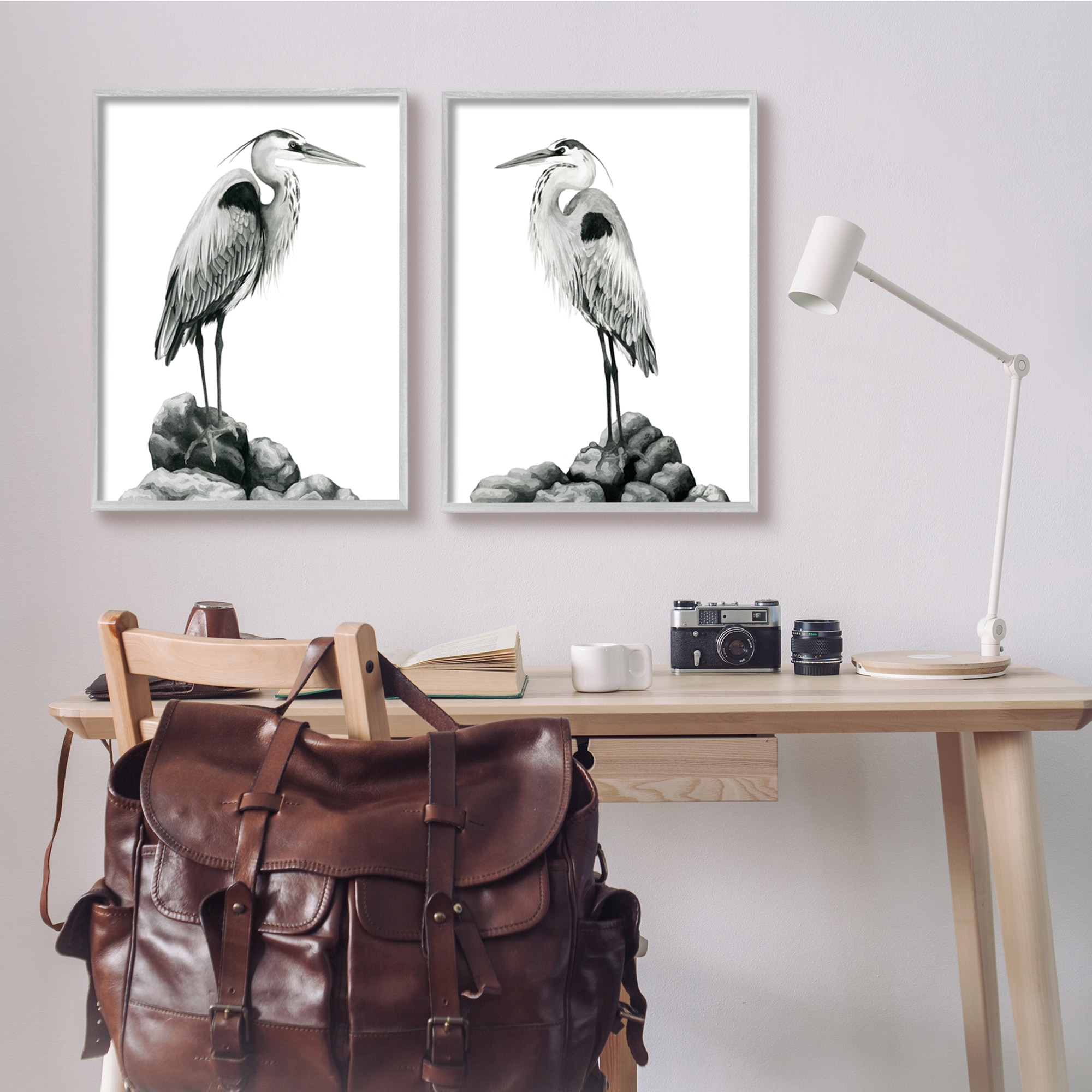 Stupell Industries Great Herons Standing Rocks Black White Bird Portraits, 24 x 30, Design by Grace PoppÂ&nbsp;